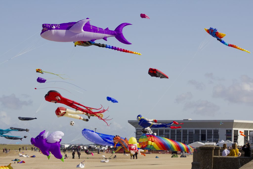 kites on Cleethorpes beach
